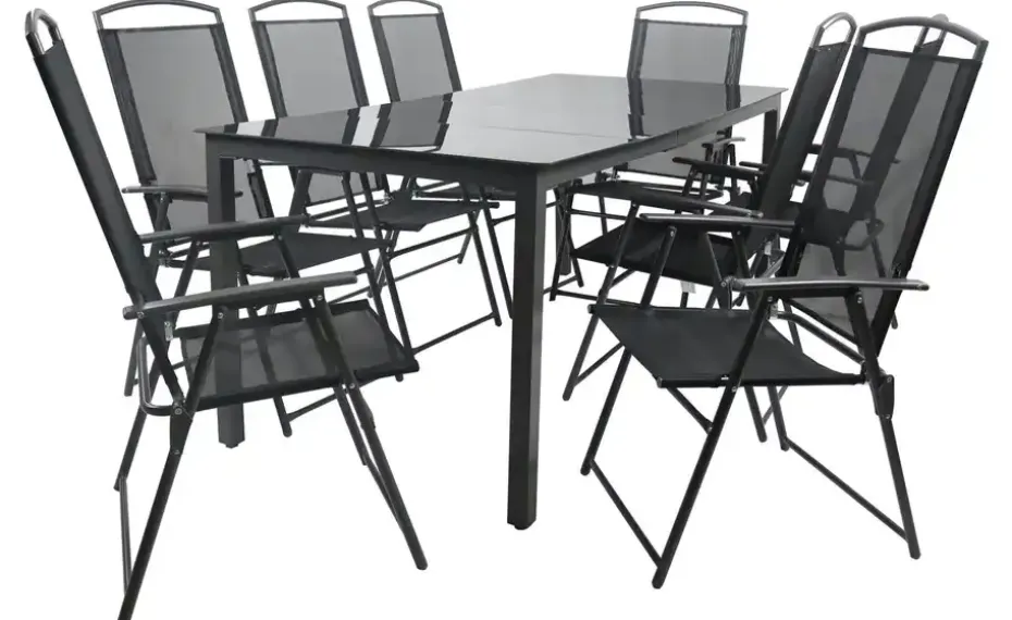 Gartenmöbel 9er-Set | Schwarzglas, Anthrazit, Schwarz