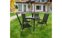 Gartenmöbel 5er-Set | Schwarzglas, Anthrazit, Schwarz