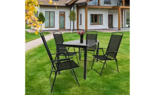 Gartenmöbel 5er-Set | Schwarzglas, Anthrazit, Schwarz