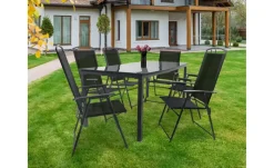 Gartenmöbel 7er-Set | Schwarzglas, Anthrazit, Schwarz