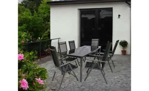 Gartenmöbel 7er-Set | Schwarzglas, Schwarz, Anthrazit