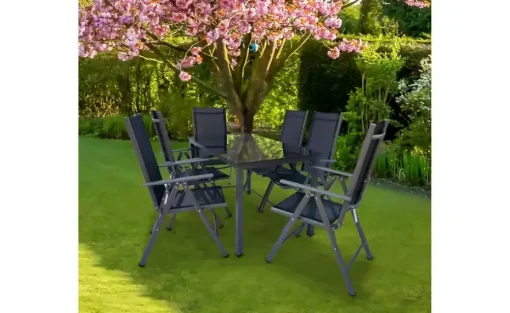 Gartenmöbel 7er-Set | Schwarzglas, Schwarz, Anthrazit