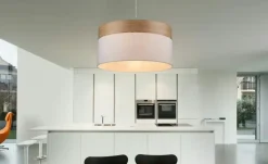 Globo Lighting Pendelleuchte, 1-flammig, beige/Holzoptik