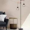 Globo Lighting Stehleuchte 2-flammig, Holz/ Metall Korb