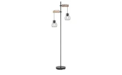 Globo Lighting Stehleuchte 2-flammig, Holz/ Metall Korb