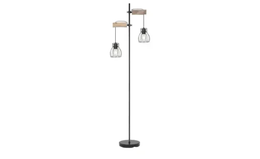 Globo Lighting Stehleuchte 2-flammig, Holz/ Metall Korb