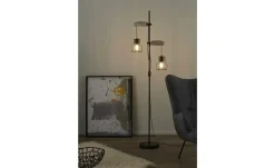 Globo Lighting Stehleuchte 2-flammig, Holz/ Metall Korb