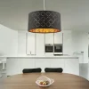 Globo Lighting Stoffpendelleuchte, 1-flammig, Schirm schwarz/goldfarben