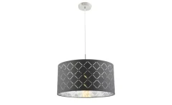 Globo Lighting Stoffpendelleuchte, 1-flammig, Schirm grau/silber