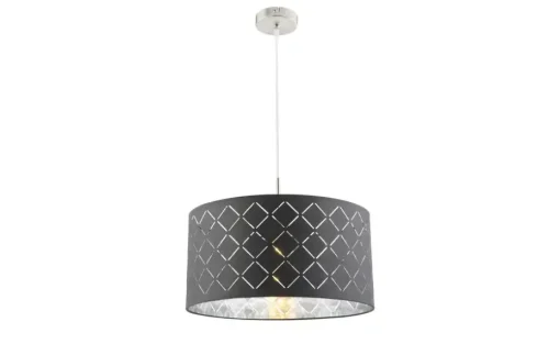 Globo Lighting Stoffpendelleuchte, 1-flammig, Schirm grau/silber