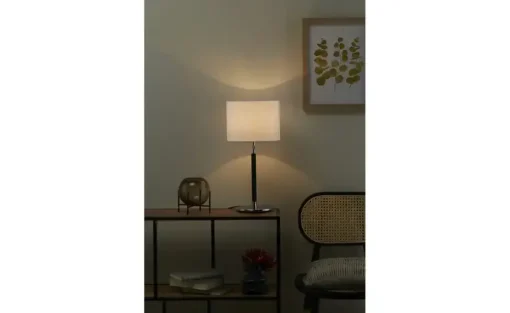 HELL-höllisch gutes Licht Tischleuchte, 1-flammig, schwarz/chrom, Stoffschirm