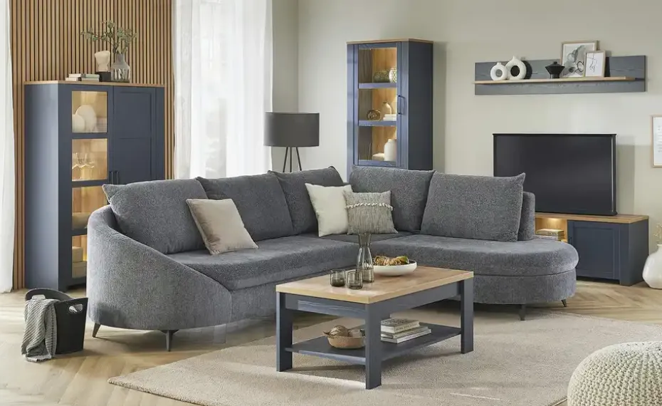 Highboard Toneo | Eiche (Nachbildung), Dunkelblau