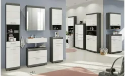 Hängeschrank SCHLOONSEE, Breite 74cm, 2 Türen, 1 offenes Fächer, MDF-Front, in verschiedenen Farben erhältlich, Badmöbel, Badschrank, Schrank, Bad Schloonsee | Weiß