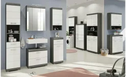 Hängeschrank SCHLOONSEE, Breite 74cm, 2 Türen, 1 offenes Fächer, MDF-Front, in verschiedenen Farben erhältlich, Badmöbel, Badschrank, Schrank, Bad Schloonsee | Weiß