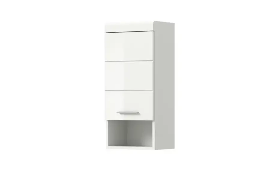 Hängeschrank SCHLOONSEE, Breite 37cm, 1 Tür, 1 offenes Fächer, 1 Einlegeboden, MDF-Front, in verschiedenen Farben erhältlich, Badmöbel, Badschrank, Schrank, Bad Schloonsee | Weiß, hochglanz