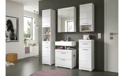 Hängeschrank SCHLOONSEE, Breite 37cm, 1 Tür, 1 offenes Fächer, 1 Einlegeboden, MDF-Front, in verschiedenen Farben erhältlich, Badmöbel, Badschrank, Schrank, Bad Schloonsee | Weiß, hochglanz