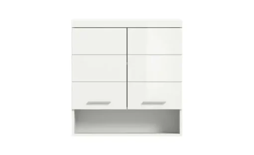 Hängeschrank SCHLOONSEE, Breite 74cm, 2 Türen, 1 offenes Fächer, MDF-Front, in verschiedenen Farben erhältlich, Badmöbel, Badschrank, Schrank, Bad Schloonsee | Weiß, hochglanz