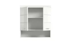 Hängeschrank SCHLOONSEE, Breite 74cm, 2 Türen, 1 offenes Fächer, MDF-Front, in verschiedenen Farben erhältlich, Badmöbel, Badschrank, Schrank, Bad Schloonsee | Weiß, hochglanz