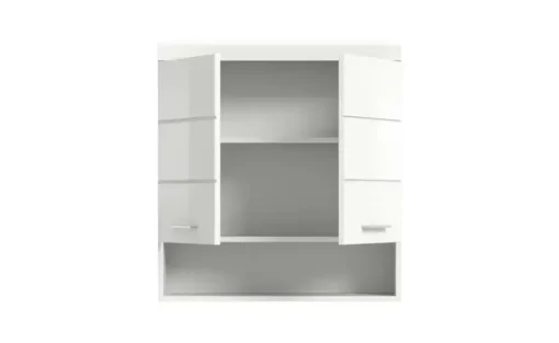 Hängeschrank SCHLOONSEE, Breite 74cm, 2 Türen, 1 offenes Fächer, MDF-Front, in verschiedenen Farben erhältlich, Badmöbel, Badschrank, Schrank, Bad Schloonsee | Weiß, hochglanz