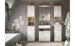 Hängeschrank SCHLOONSEE, Breite 37cm, 1 Tür, 1 offenes Fächer, 1 Einlegeboden, MDF-Front, in verschiedenen Farben erhältlich, Badmöbel, Badschrank, Schrank, Bad Schloonsee | Weiß, wechselbar