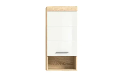 Hängeschrank SCHLOONSEE, Breite 37cm, 1 Tür, 1 offenes Fächer, 1 Einlegeboden, MDF-Front, in verschiedenen Farben erhältlich, Badmöbel, Badschrank, Schrank, Bad Schloonsee | Weiß, wechselbar