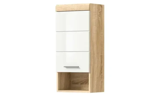 Hängeschrank SCHLOONSEE, Breite 37cm, 1 Tür, 1 offenes Fächer, 1 Einlegeboden, MDF-Front, in verschiedenen Farben erhältlich, Badmöbel, Badschrank, Schrank, Bad Schloonsee | Weiß, wechselbar