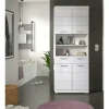 Hochschrank SCHLOONSEE, Breite 74cm, 4 Türen, 1 Schubkasten, 2 offene Fächer, MDF-Front, in verschiedenen Farben erhältlich, Badmöbel, Badschrank, Schrank, Bad Schloonsee | Weiß, hochglanz