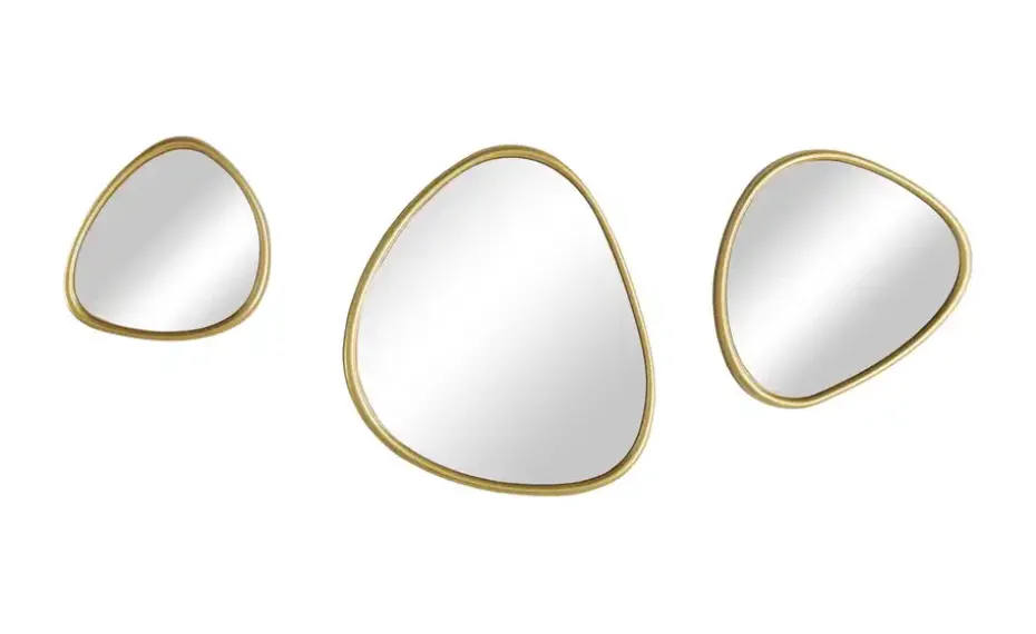 HOME STORY Wandspiegel Organic, 3er Set | Goldfarben