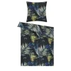 indigo Mako-Satin Bettwäsche Palm Leaves | 135x200 cm