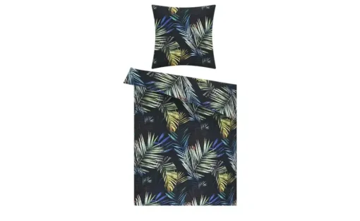 indigo Mako-Satin Bettwäsche Palm Leaves | 135x200 cm