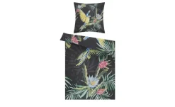 indigo Mako-Satin Bettwäsche Tropical Flowers dark