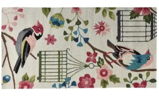 In-und Outdoor-Teppich Rosetta | 70x140 cm, Creme, Rosa, Grün