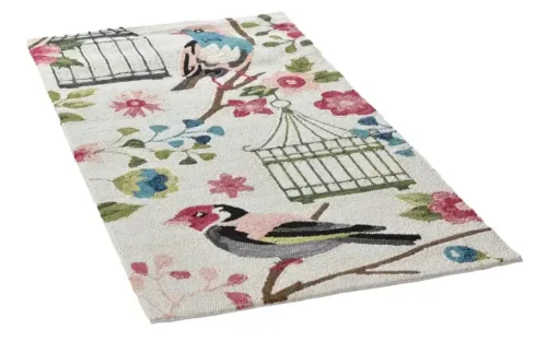 In-und Outdoor-Teppich Rosetta | 70x140 cm, Creme, Rosa, Grün