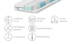 IRISETTE 7-Zonen-Tonnentaschenfederkernmatratze Cuba 22 TTFK | 200 cm, 100 cm
