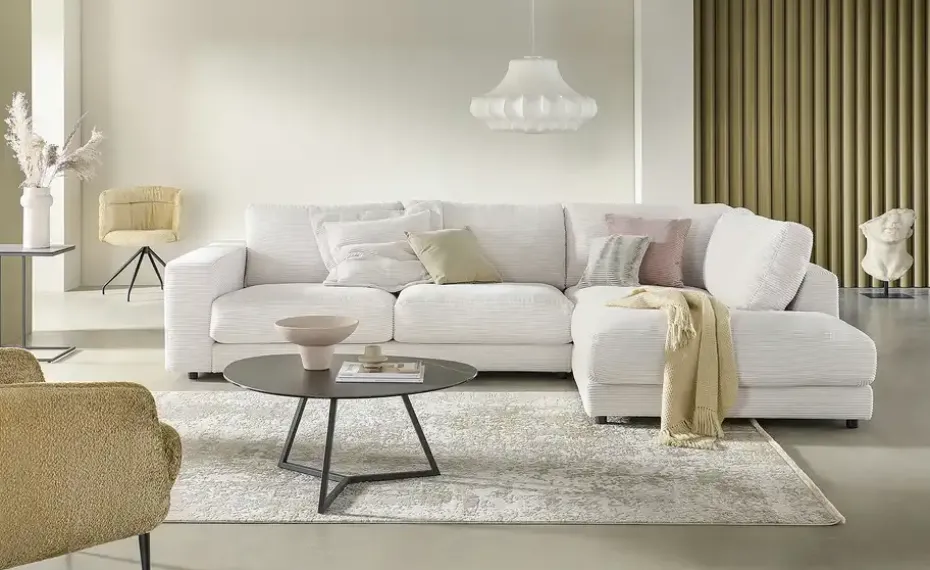 Jette Home Ecksofa Cord Sila | Schneeweiß, rechts