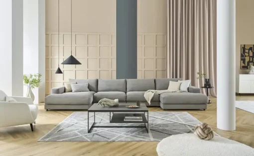 Jette Home Element Ottomane links in Feincord Sila | Grau, Cordstoff fein