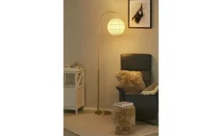 KHG Bogenleuchte, 1-flammig, messing/ Rattan-Schirm
