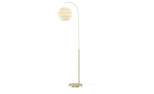 KHG Bogenleuchte, 1-flammig, messing/ Rattan-Schirm