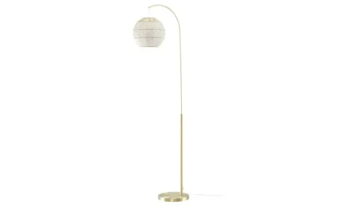 KHG Bogenleuchte, 1-flammig, messing/ Rattan-Schirm