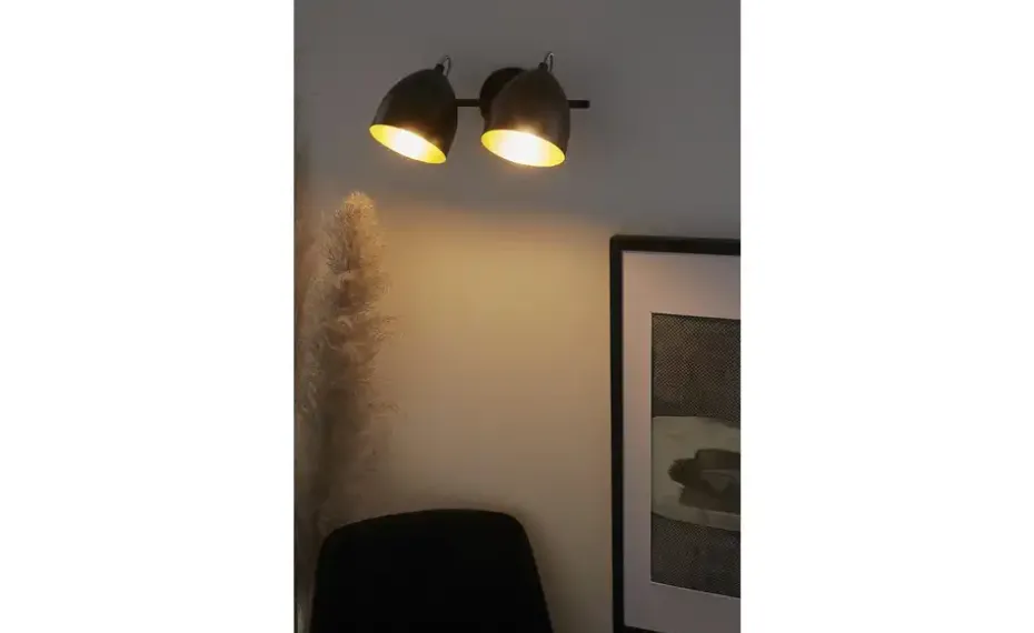 KHG Deckenstrahler, 2-flammig, schwarz innen goldfarben