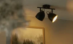 KHG Deckenstrahler, 2-flammig, schwarz innen goldfarben