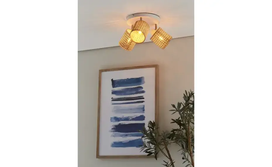 KHG Deckenstrahler, 3-flammig, weiß, ´Wiener Geflecht` Rondell