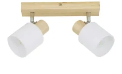 KHG Deckenstrahler, 2-flammig, Holz/ Stoffschirm weiß