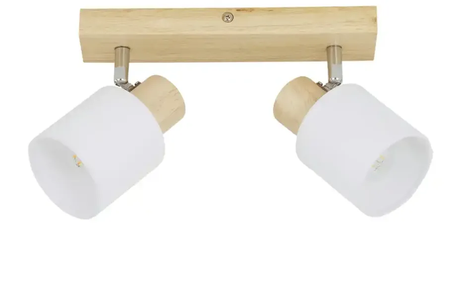 KHG Deckenstrahler, 2-flammig, Holz/ Stoffschirm weiß