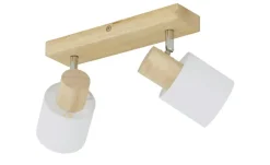 KHG Deckenstrahler, 2-flammig, Holz/ Stoffschirm weiß