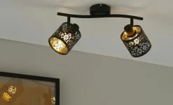 KHG Deckenstrahler, 2-flammig, schwarz/gold mit Stanzung | 2