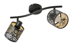 KHG Deckenstrahler, 2-flammig, schwarz/gold mit Stanzung | 2