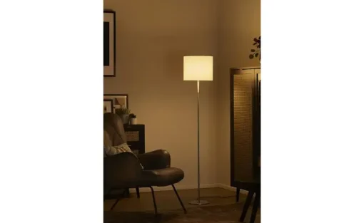 KHG LED-Stehleuchte, 1-flammig, Nickel-matt mit Stoffschirm