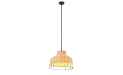 KHG Pendelleuchte, 1-flammig, Rattan / Metall-schwarz