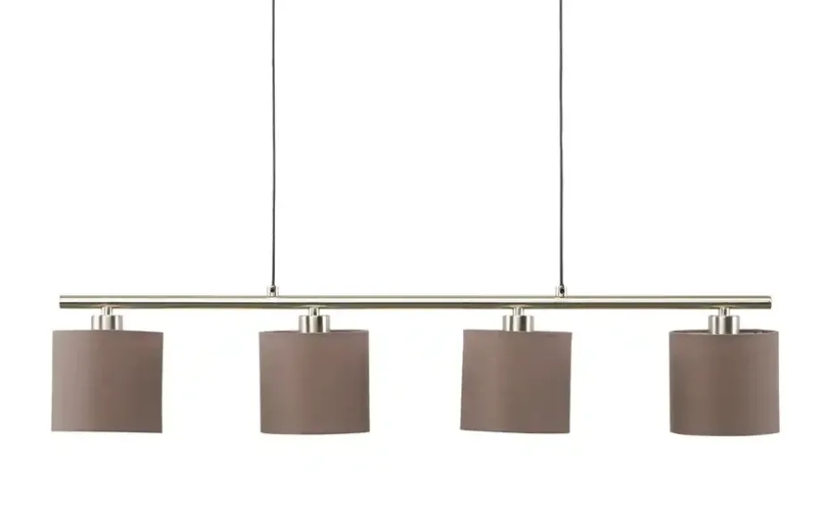 KHG Pendelleuchte, 4-flammig, Nickel matt, Stoffschirme grau